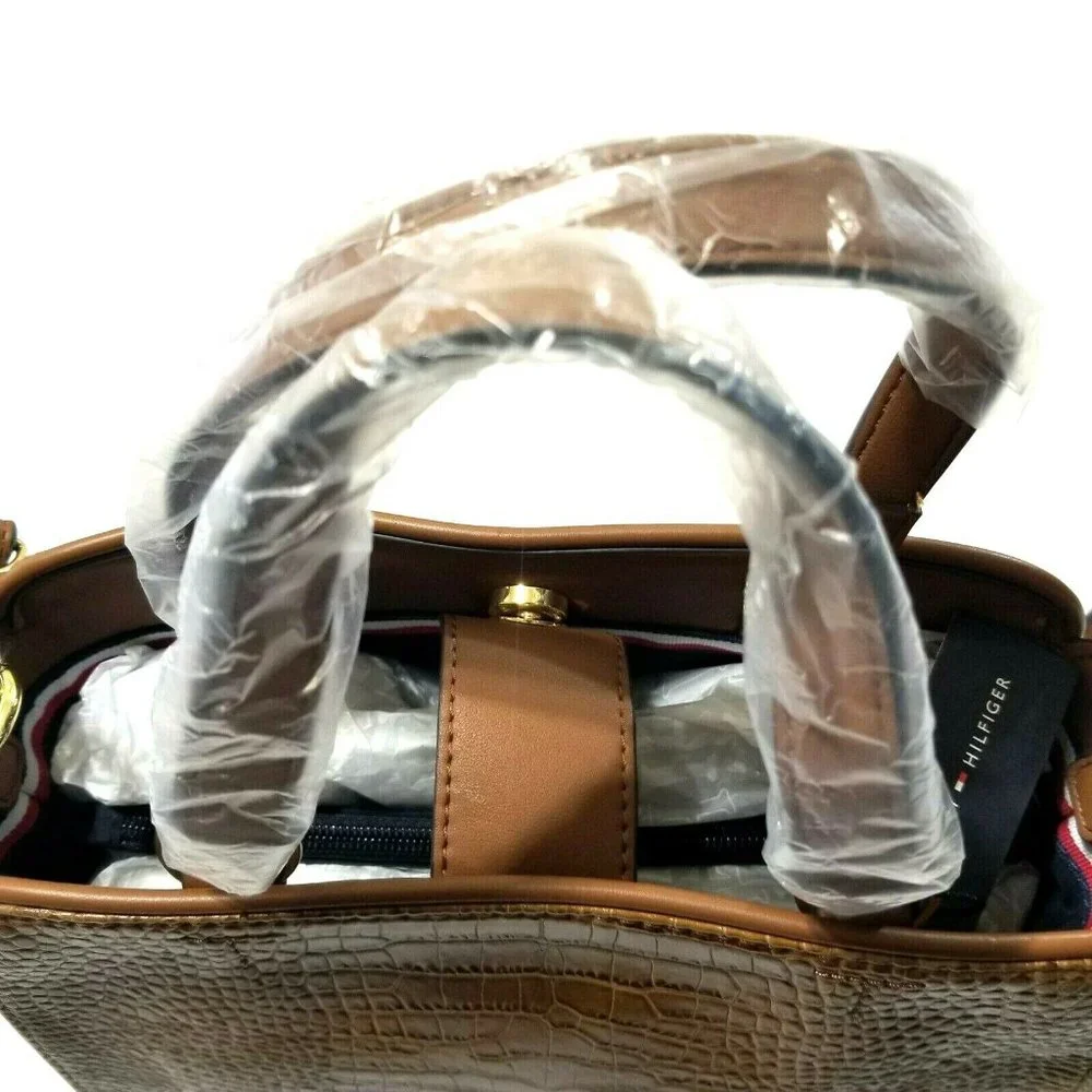 Tommy Hilfiger Shoulder Handbag Faux Leather‎ Brown Croc Embossed